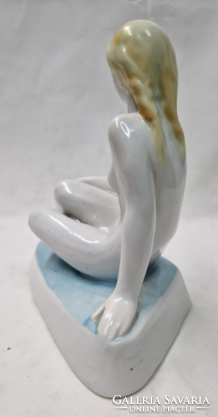 Old Zsolnay shield seal hand-painted female nude figurine in perfect condition 14 cm.