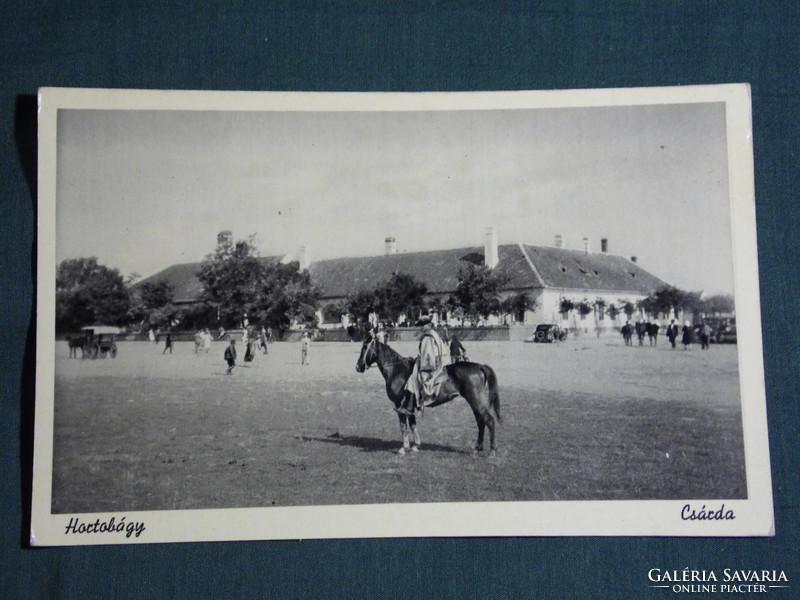 Postcard, Hortobágy inn, with its striped horse