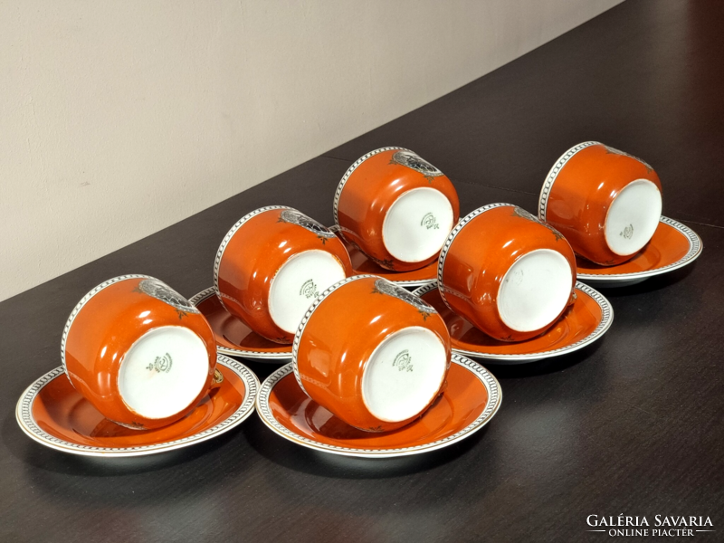 *Karlsbad csehszlovák porcelán,6 db teáscsésze-aljával,matricás, aranyozott füllel,XX.szd..első fele
