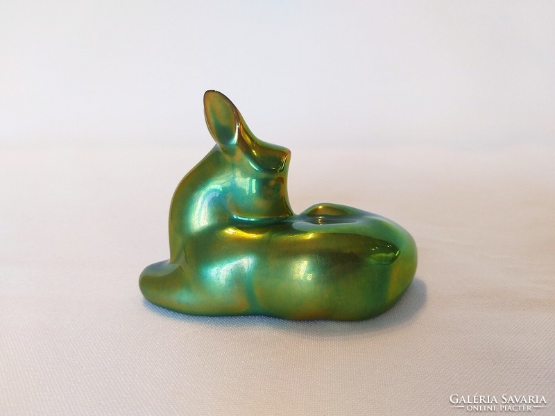 Zsolnay eosin reclining roe deer. Flawless! (No.: 24/222.)