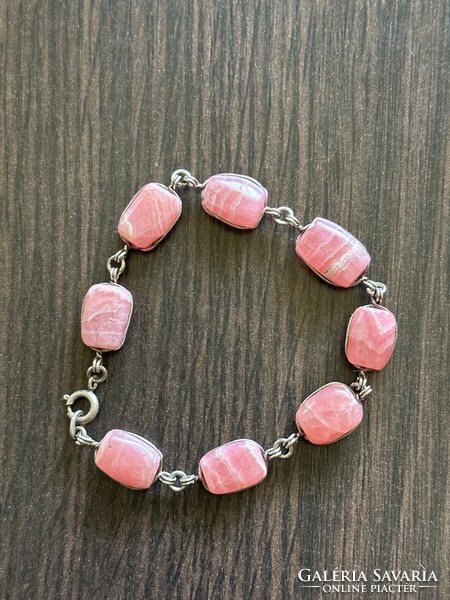 Antique silver bracelet with rhodonite stones