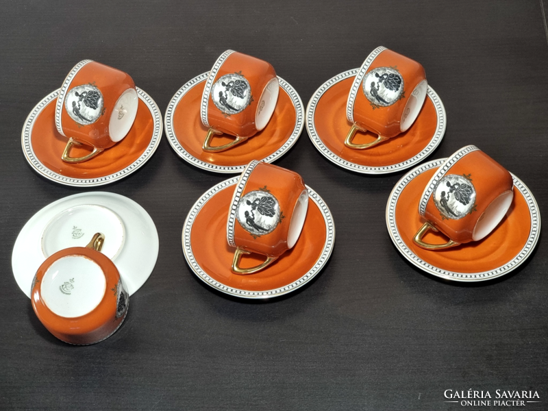 *Karlsbad Czechoslovak porcelain, 6 teacups with base, sticker, gilded handle, xx.Sd..First half