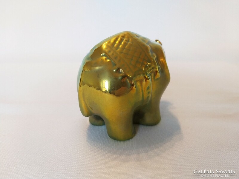 Zsolnay matt gold-green eosine elephant. Flawless!