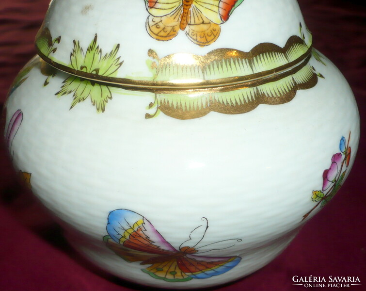 Viktória mintás Herendi porcelán bonbonier, cukortartó, 11,5x11,5 cm
