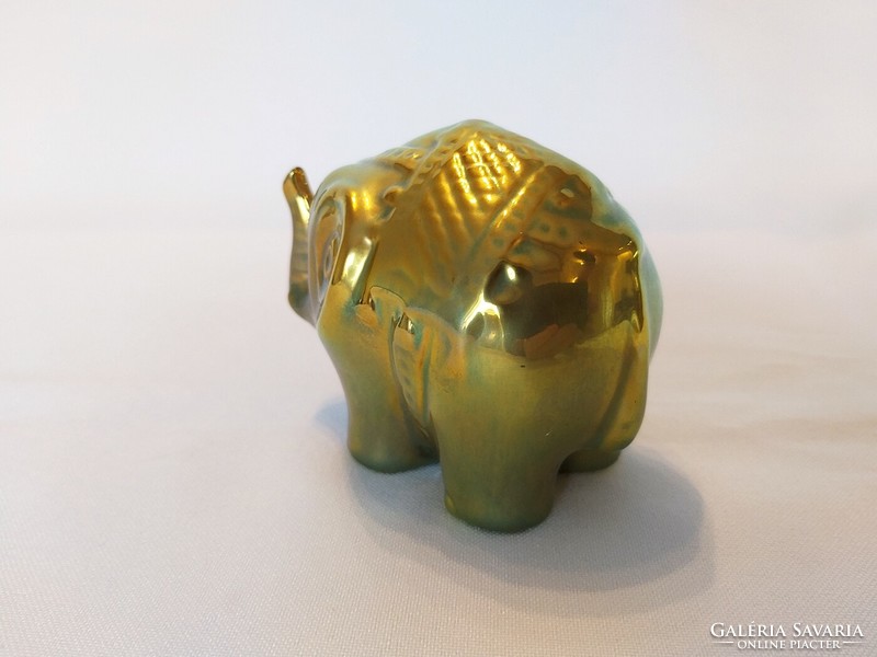 Zsolnay matt gold-green eosine elephant. Flawless!