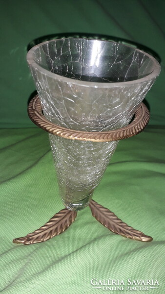 Antique art deco copper snow globe decorative copper vase holder with crystal funnel vase 18 cm according to pictures