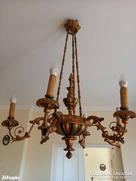 Biedermeier 6-arm chandelier carved from wood