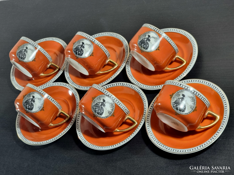 *Karlsbad Czechoslovak porcelain, 6 teacups with base, sticker, gilded handle, xx.Sd..First half