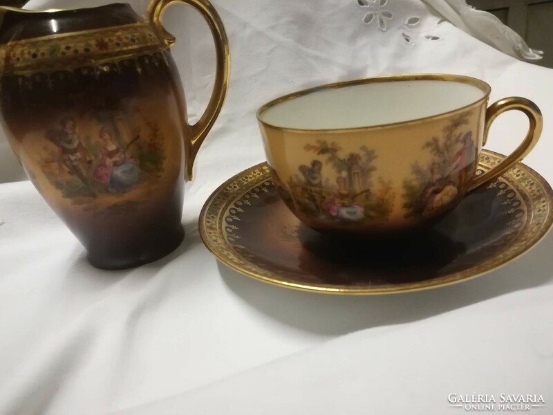 Old Czech porcelain tea set with milk spout, early 1900s