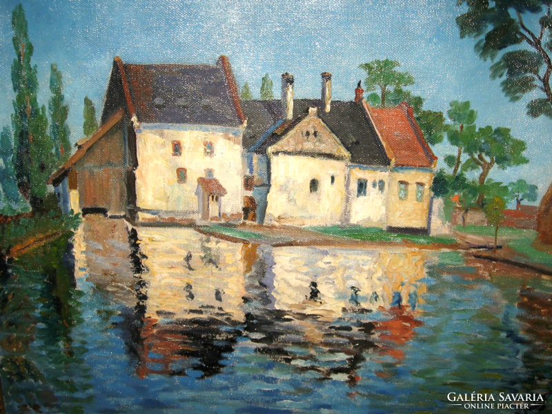 Pápa white mill impressionist guaranteed original Gustáv Hénel / 1887-1966 / picture