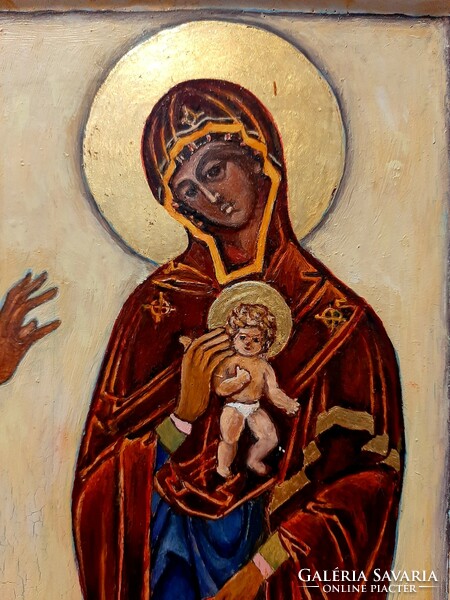 Fára festett Szent Ikon SZŰz Mária Jelenése , festmény  30 cm x 37 cm