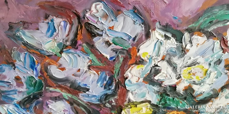 Vén Emil: Virág Csendélet, olajfestmény rétegelt lemezre festve, Aukciókon szerepelt, leinformálható