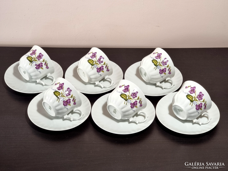 *Wunsiedel Bavarian German porcelain, with 6 teacup bases, violet pattern decor, around the middle of the 20th century