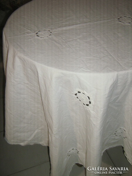 Beautiful crocheted floral white linen tablecloth