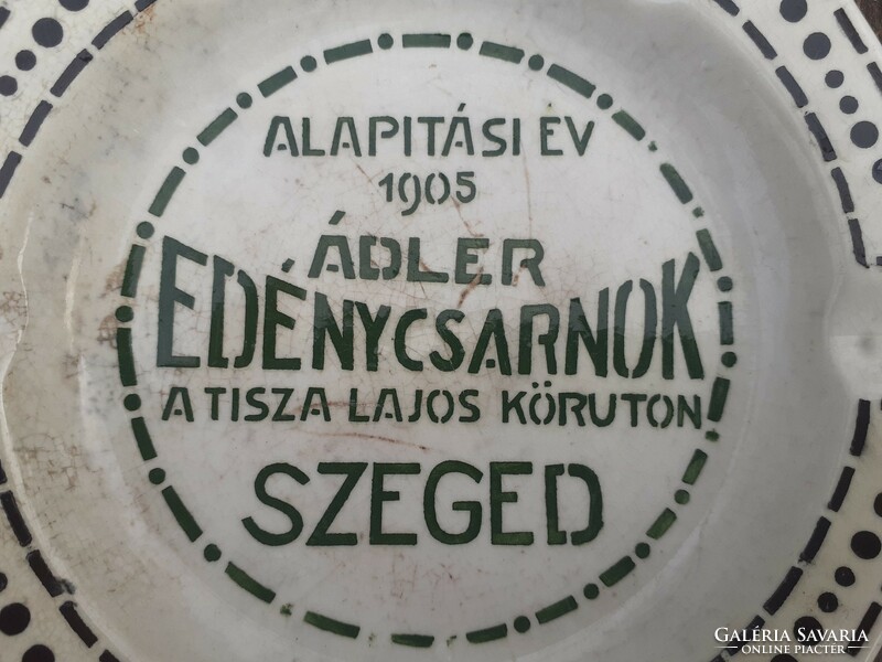 Hollóházi reklámhamutartó - Ádler Edénycsarnok, Szeged, 1930-as évek