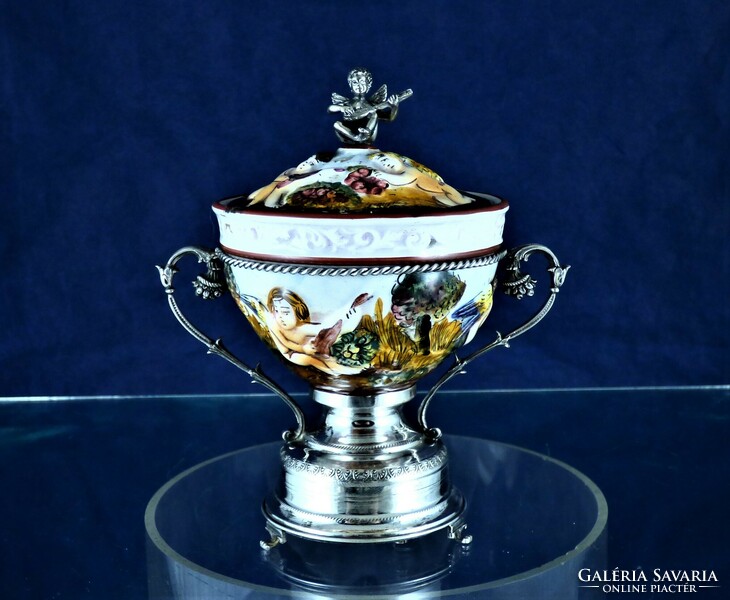 Magical, antique silver ceramic, musical sugar bowl, Florence, ca. 1930!!!
