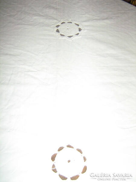 Beautiful crocheted floral white linen tablecloth