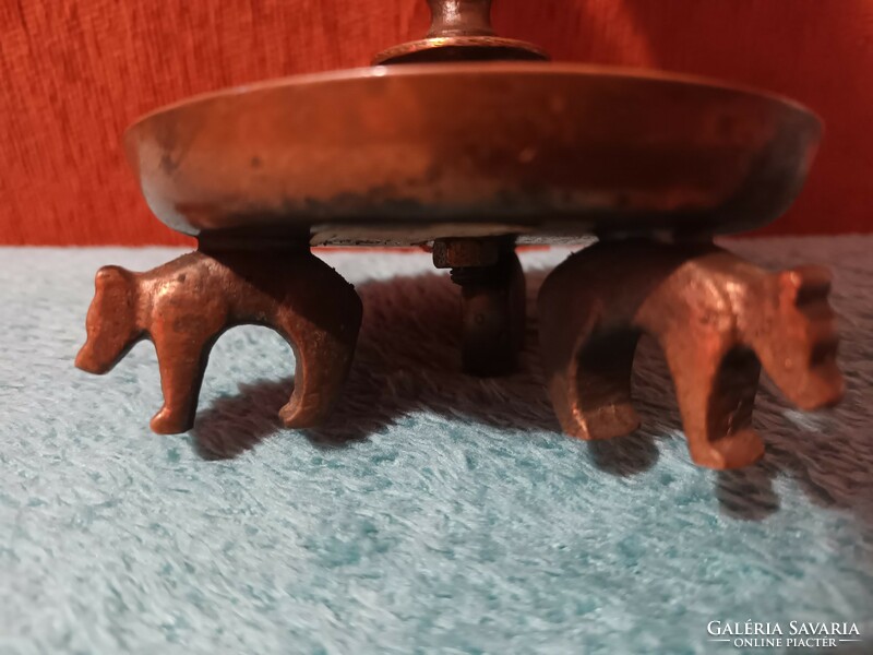 Juried craftsman brass candle holder with beautifully crafted bears on metalwork base
