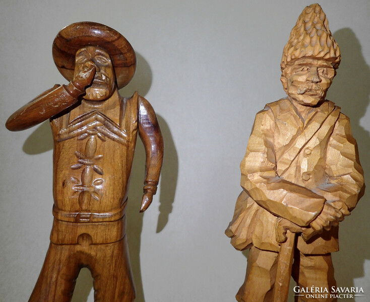 2 Pcs vintage hand-carved folk wood carving statue figure wood carving