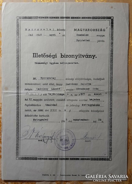 Certificate of citizenship - andrássy sarolta