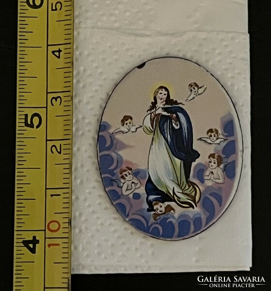 Virgin Mary pendant (gold or silver) can be framed, fire enamel, porcelain