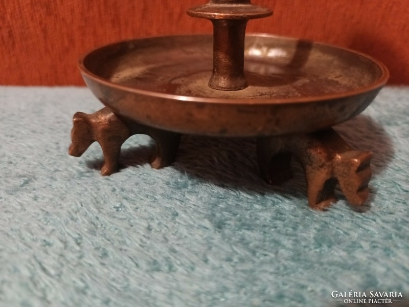 Juried craftsman brass candle holder with beautifully crafted bears on metalwork base