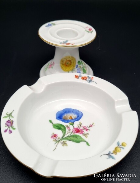 Antique Meissen candle holder and ashtray, flawless!