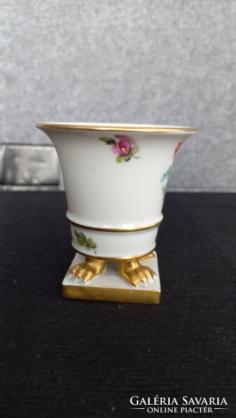 Old Herend clawed porcelain pot/vase on a pedestal, hand-painted, gilded