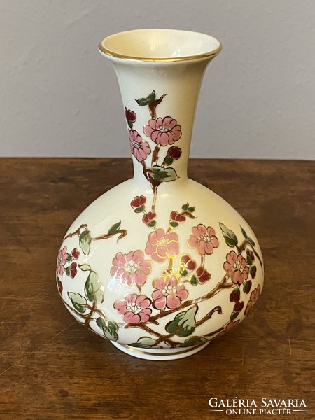 Painted Zsolnay porcelain floral ornament vase 14.5 Cm