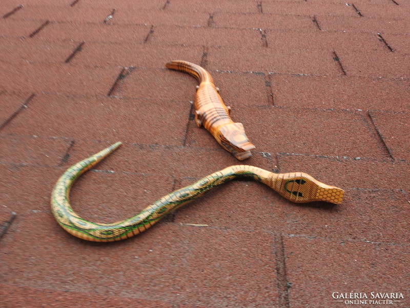 Wooden movable cobra and crocodile