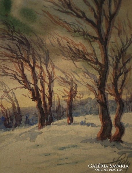 With illegible sign (Middle of the 20th century) - winter landscape