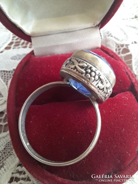 Huge silver ring with blue stones