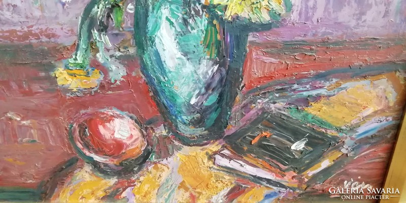 Vén Emil: Virág Csendélet, olajfestmény rétegelt lemezre festve, Aukciókon szerepelt, leinformálható