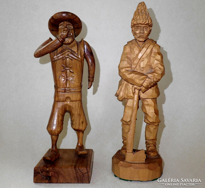 2 Pcs vintage hand-carved folk wood carving statue figure wood carving