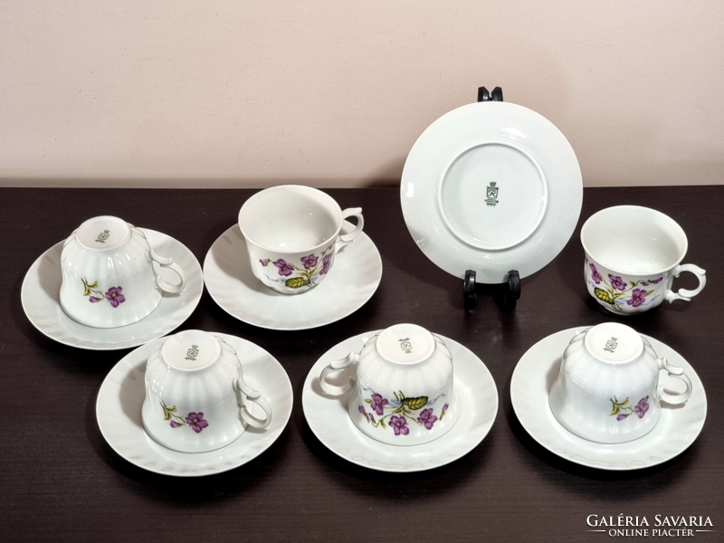 *Wunsiedel Bavarian German porcelain, with 6 teacup bases, violet pattern decor, around the middle of the 20th century