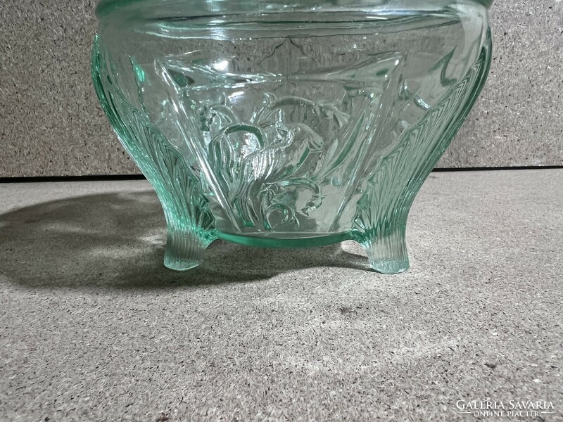 XX. század eleji amerikai önzött zöld üveg bonbonier,12 x 15 cm. 3622