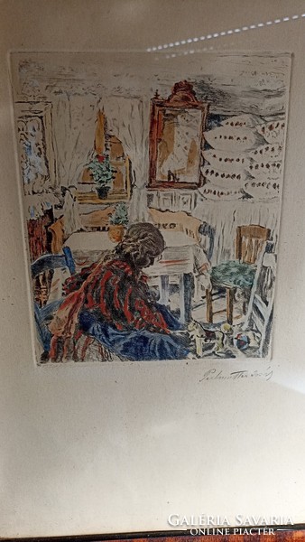 Isaac Perlmutter: in the clean room (colored etching)