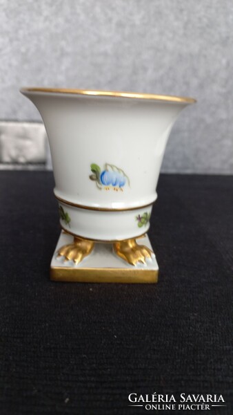 Régi Herendi karmos porcelán kaspó/váza talapzaton, kézi festésű, aranyozott