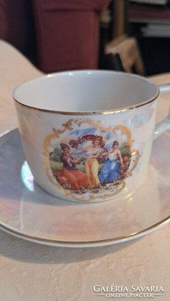 Antique Zsolnay tea cup with bottom Angelika Kaufmann scene