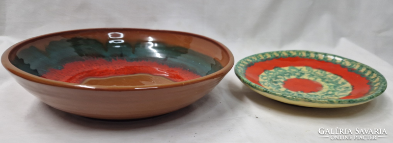 Retro iparművészeti mázas kerámia tányérok vagy falidíszek hibátlan állapotban párban eladók