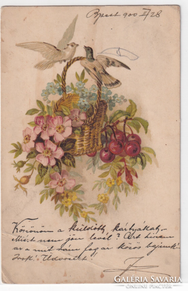 H:107 antique bird greeting card with long address 1900