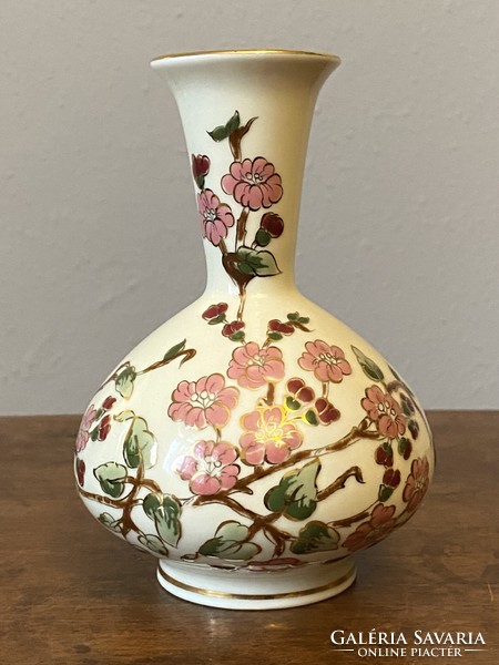 Painted Zsolnay porcelain floral ornament vase 14.5 Cm