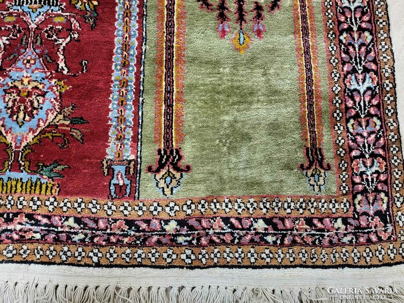 Valódi kashmír selyem 115x125 cm kézi csomózású perzsa szőnyeg falikép BZ100