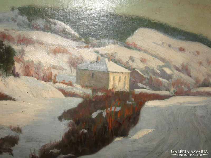 Guaranteed original János Szöllősy / 1884- / painting: snowy landscape