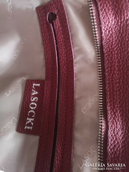 Lasocki nagy bőr táska 38 x 22 x 10 cm burgundi, ezüst színű lánc