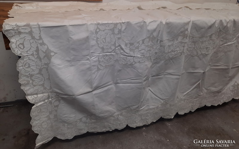 Csodaszép régi azsúrozott nagy méretű asztal terítő 200 x 160 cm