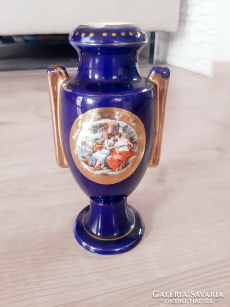 Antique Hólloháza cobalt blue scenic vase, amphora