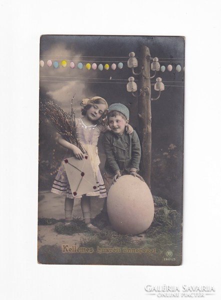 H:120 Antik Húsvéti Üdvözlő képeslap "Fotók" 1911