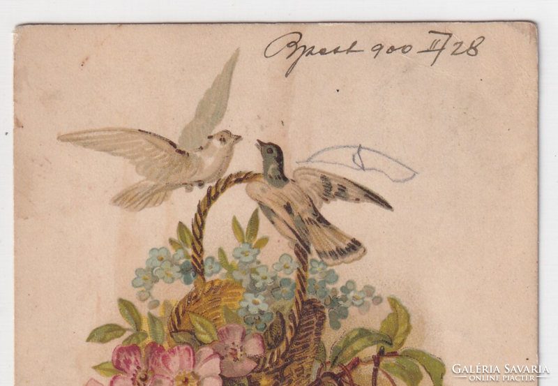 H:107 antique bird greeting card with long address 1900