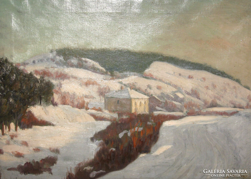 Guaranteed original János Szöllősy / 1884- / painting: snowy landscape